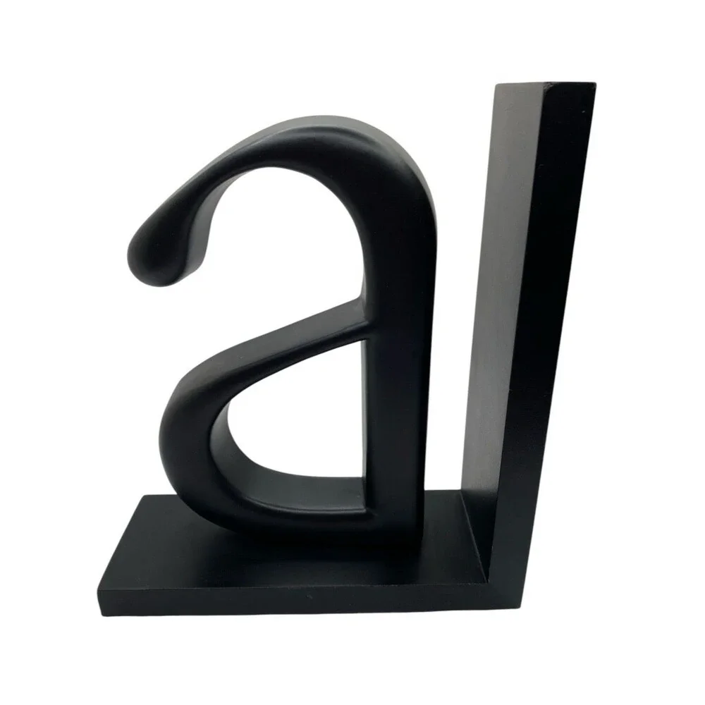 Pair Ikea Black A & Z Bookends Metal Letters on Wood 8” X 7” Library Book Ends